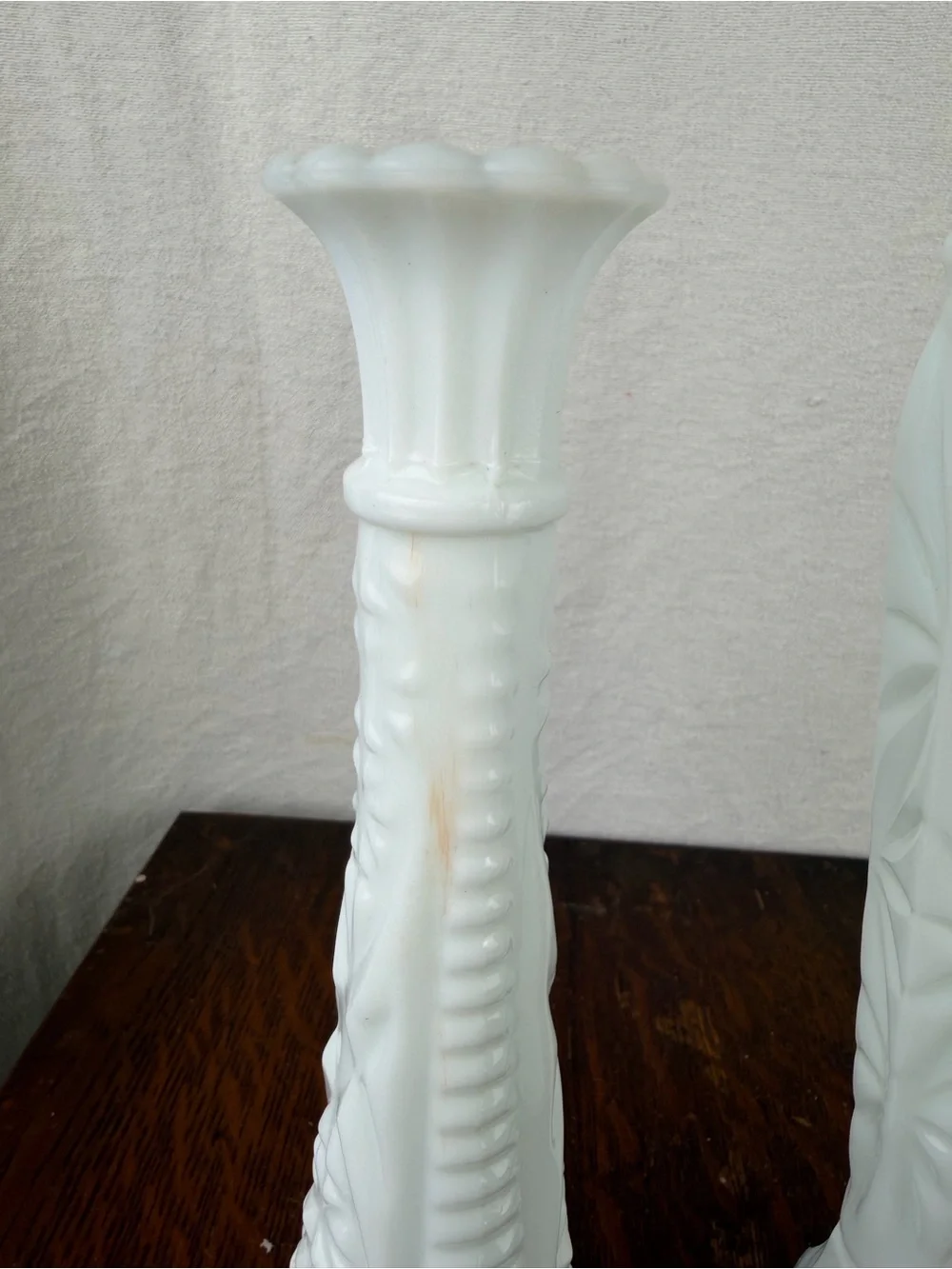 Vintage Milk Glass Bud Vases Set of 4 White Embossed Textured Floral Vases